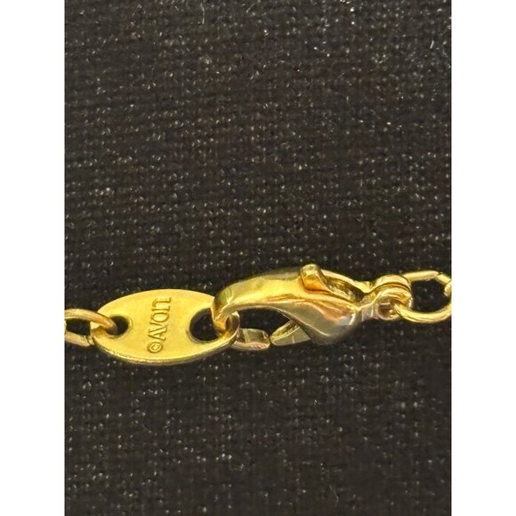 Avon Gold-Tone Heart Pendant Necklace 18" With Blue Crystal Rhinestones - Picture 5 of 6